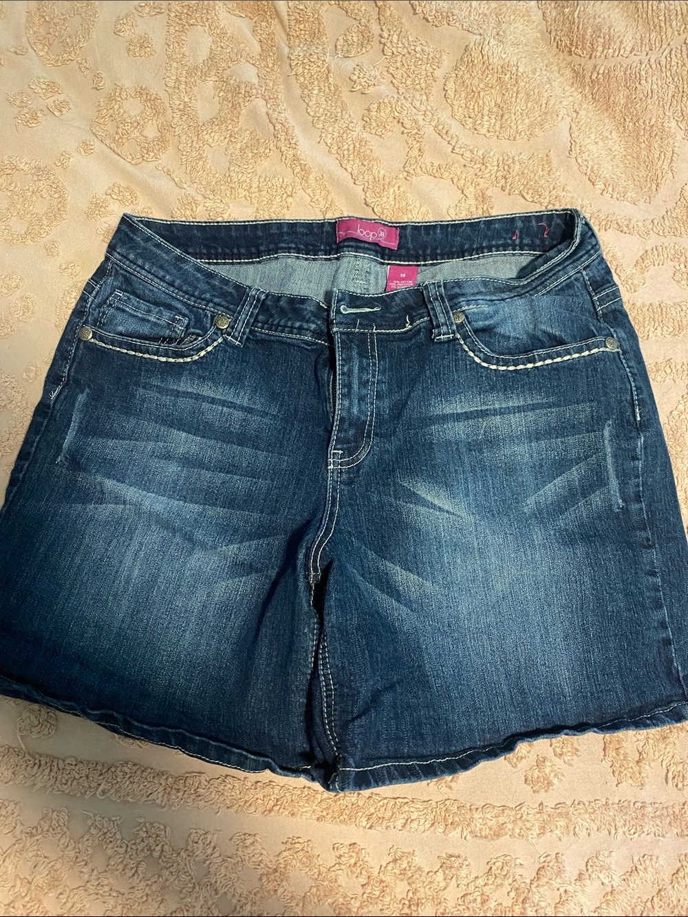 Women’s Dark Blue Denim Jean Shorts with Subtle Whiskering